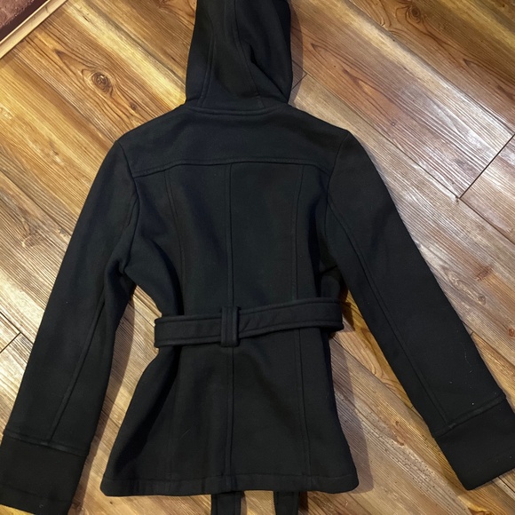 Braetan Womens Medium Cotton Blend Black pea Coat with Tie - Picture 9 of 10